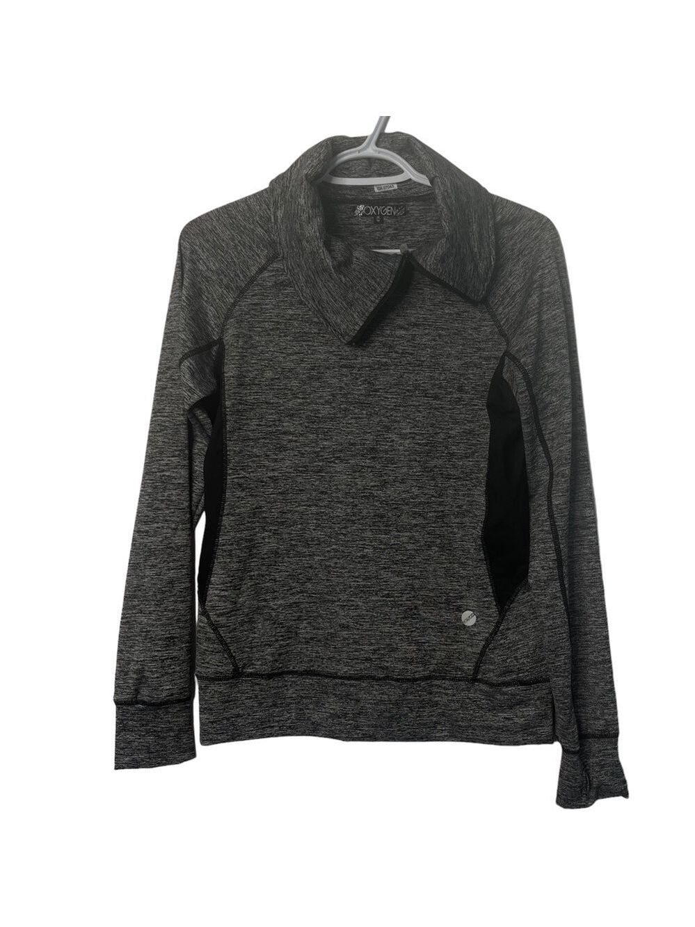 Oxygen Women's Grey Heather Mock Neck Long sleeved Pullover Activewear Sweater S